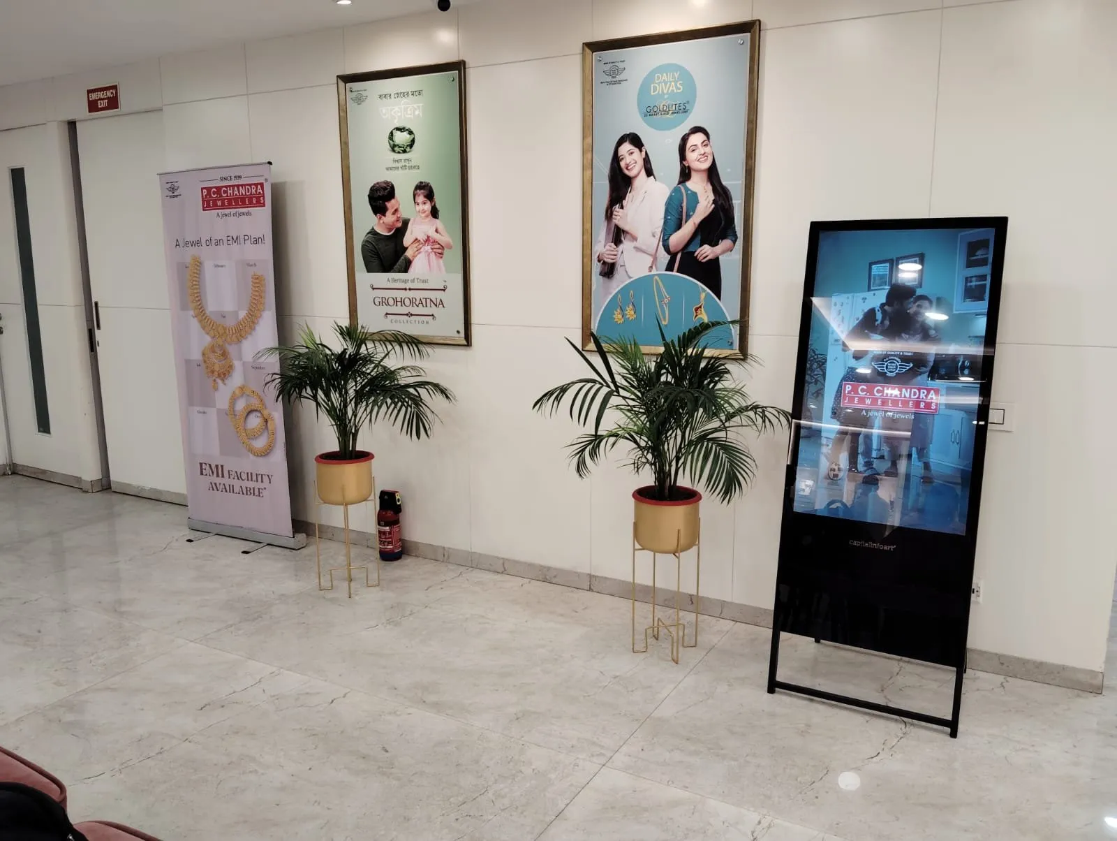 A-Type Digital Standee beside a reception desk
