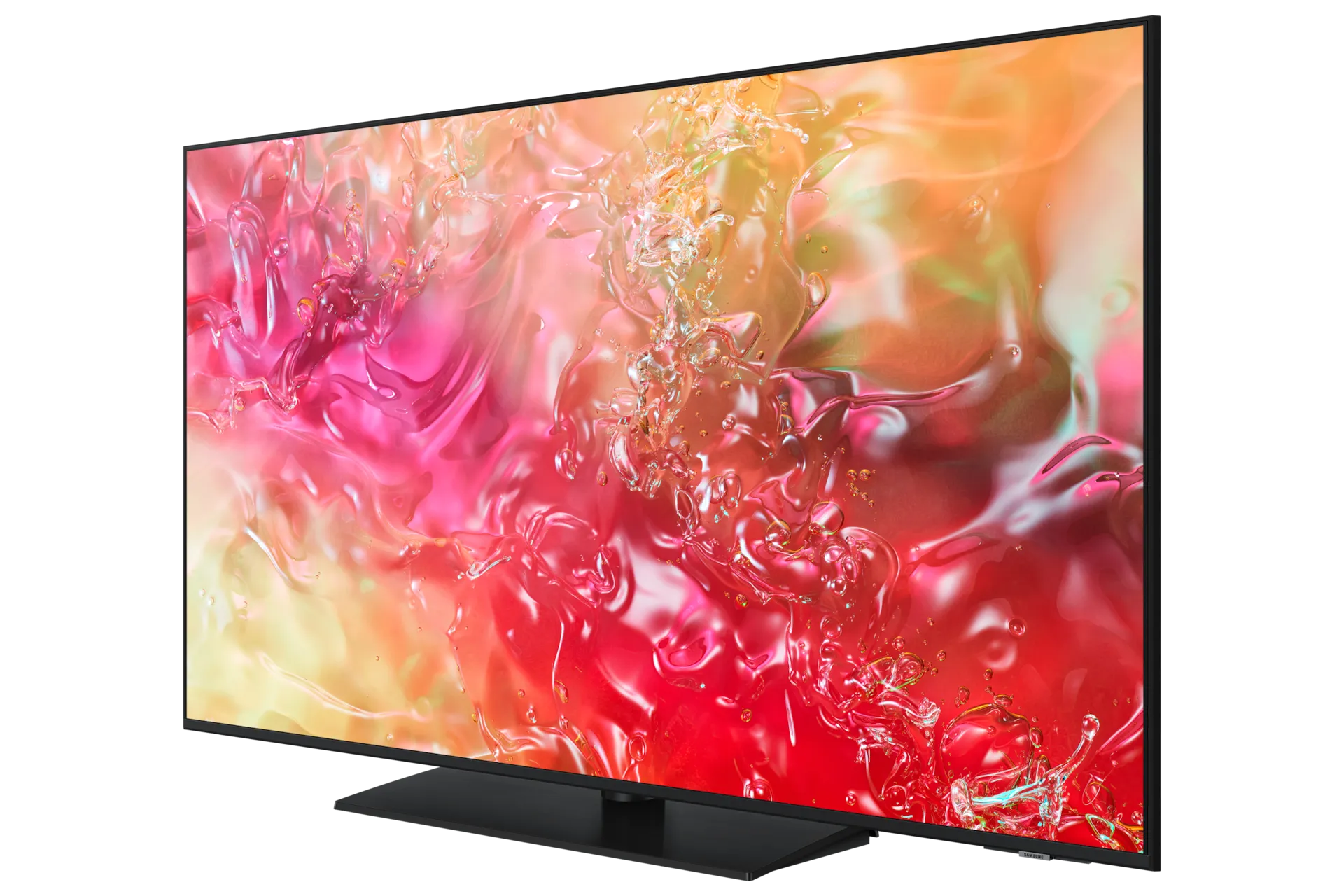 Samsung HU7010F hospitality display, three-quarter angle view on its stand