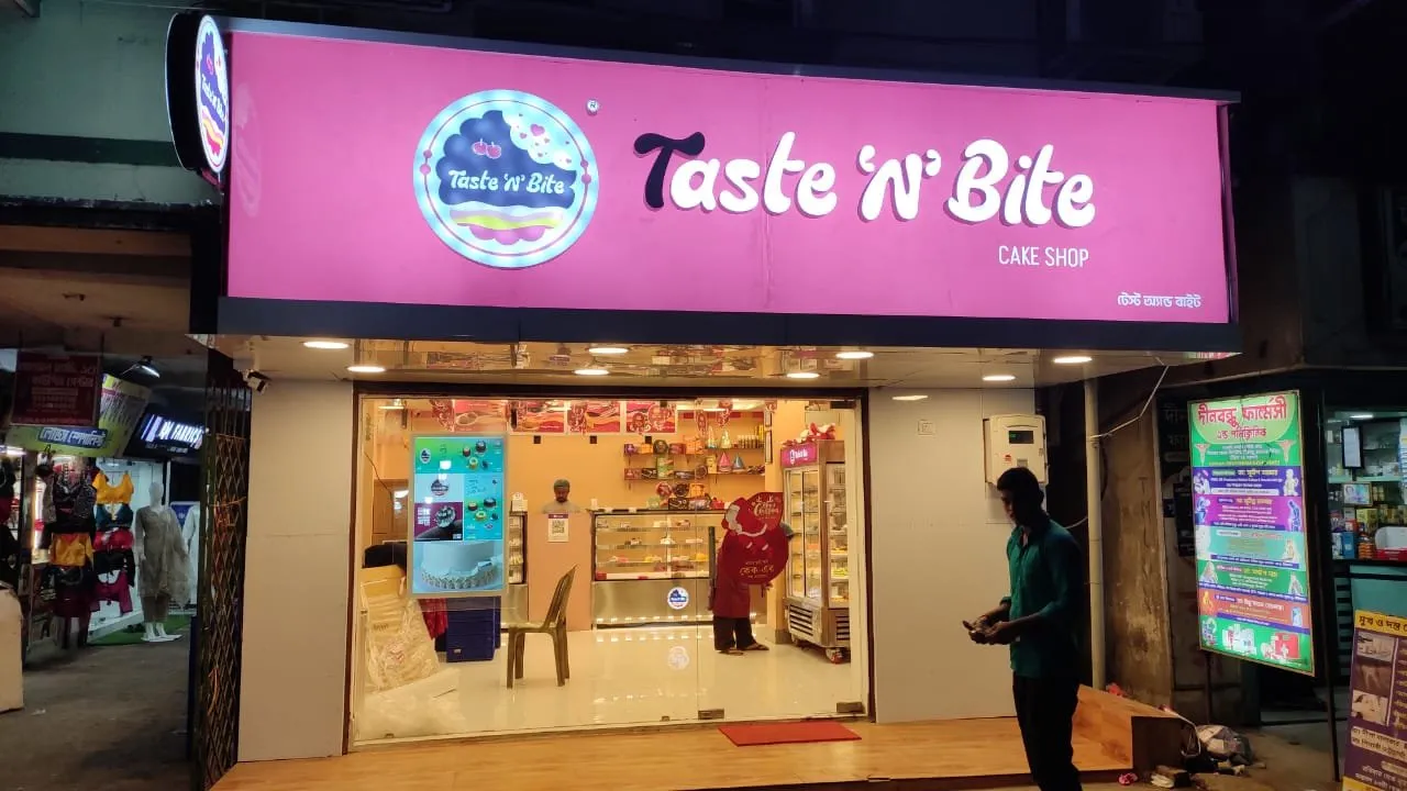 LED shopfront display at the Taste n Bite cafe