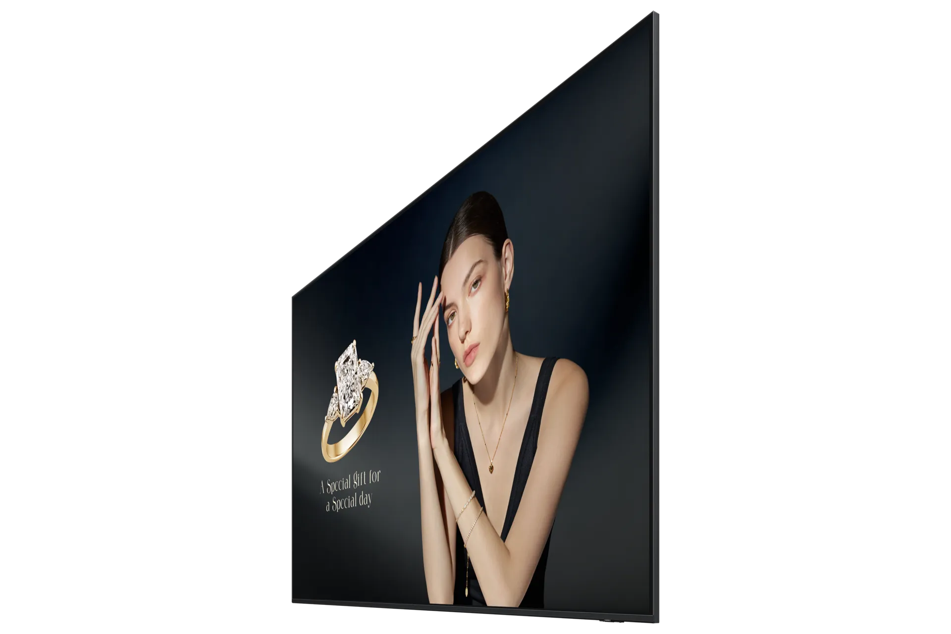 Samsung QHFX 115-inch signage, angled view showing the slim panel edge