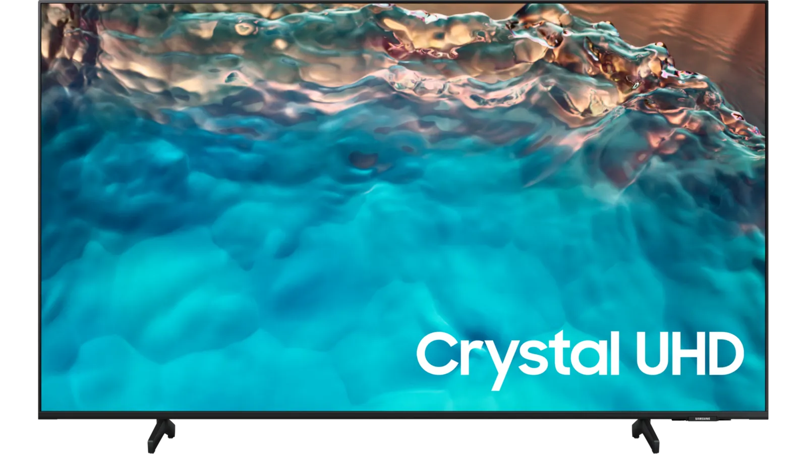 Samsung HBU8000 Crystal UHD hospitality display, front view on its stand