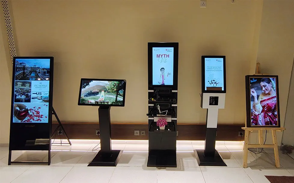 Row of Capital Infoart floor-standing displays in the experience centre