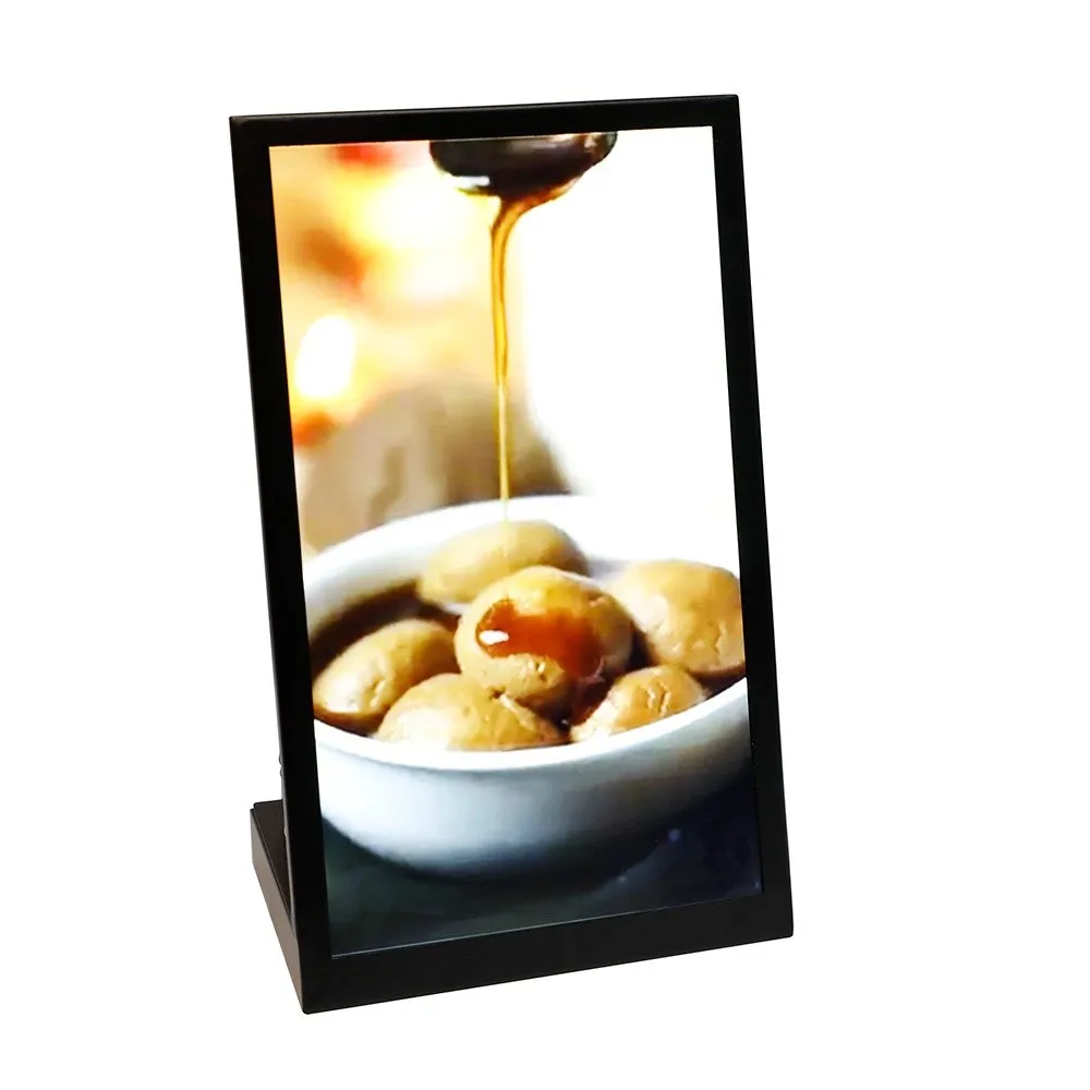 Table Top Android Display in a black frame showing a food photograph