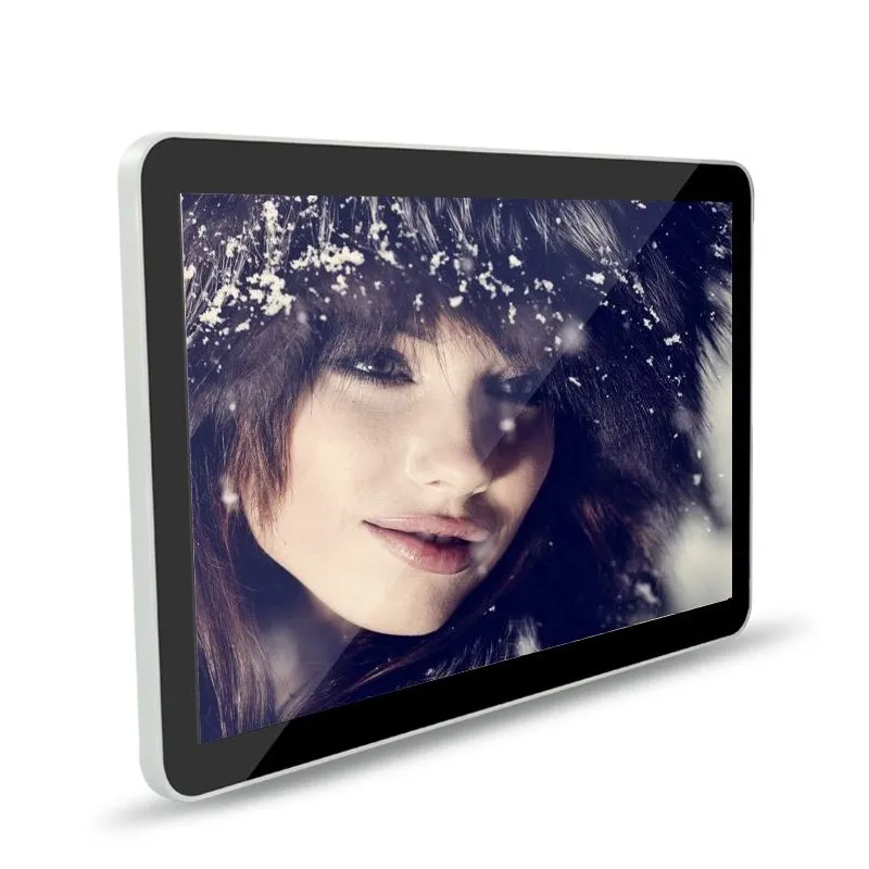 Landscape wall mount display with a slim white bezel